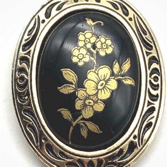 Vintage West Germany Black and Gold Floral Scarf Clip - Picture 6 of 9